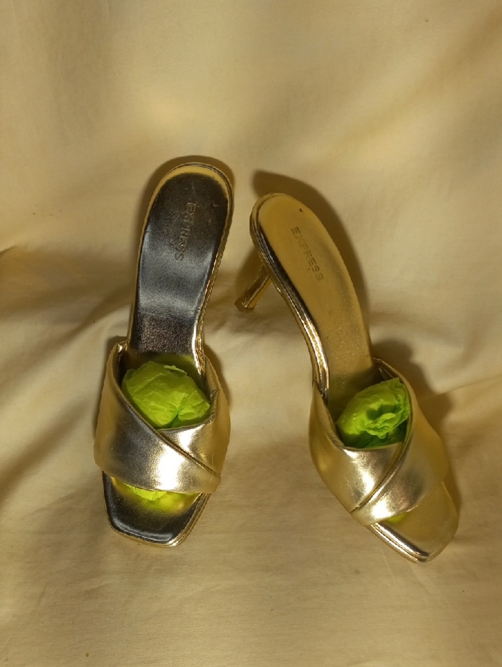 Express Metallic Gold Women's Slip-On Heels